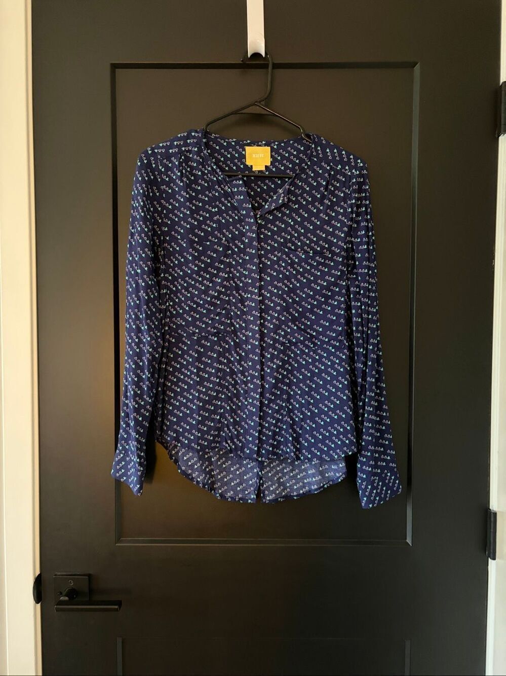 Anthropologie Maeve Clara Blouse Button Up Bird Novelty Print Size 0